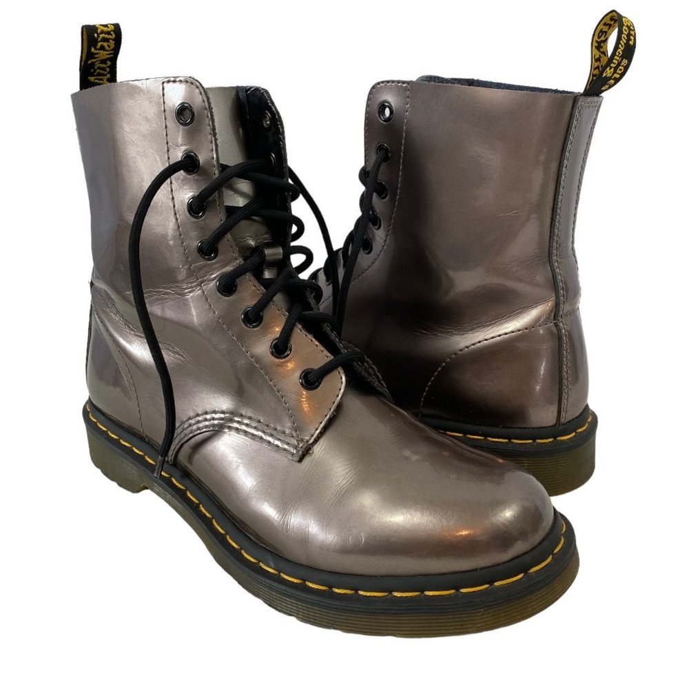 🩶Dr. Martens Doc Martens 1460 Pascal Metallic Pewter Leather Boots Womens 10🩶